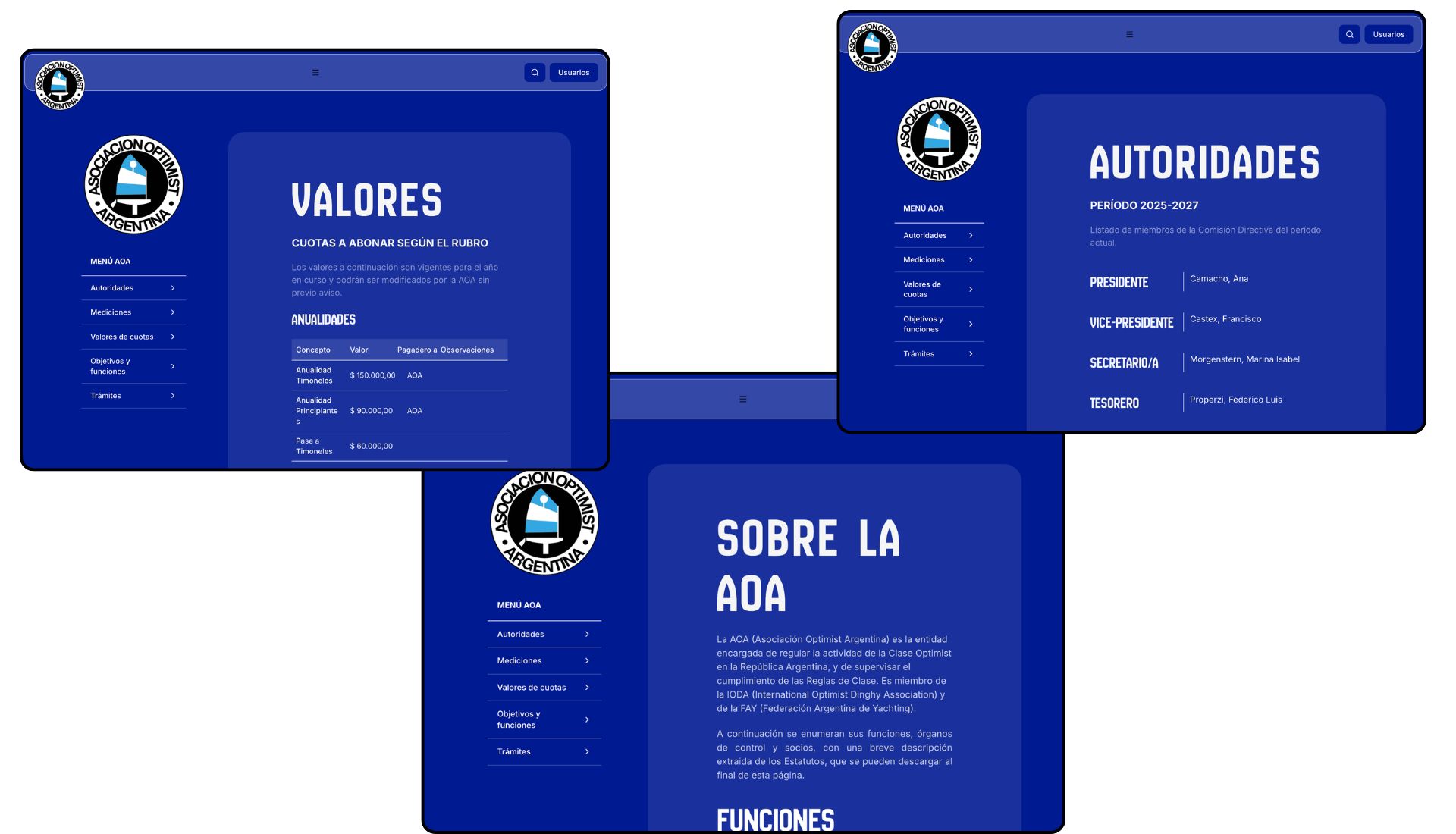 Capturas de pantalla de 3 páginas AOA