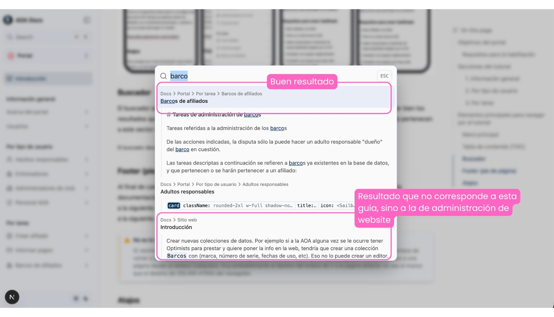 Captura de pantalla de la vista computadora donde se ven dos resultados de búsqueda